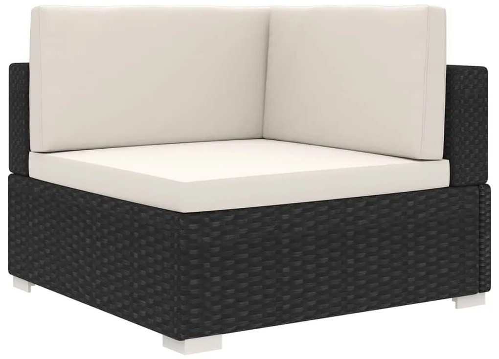 1 db fekete polyrattan moduláris sarokfotel párnákkal