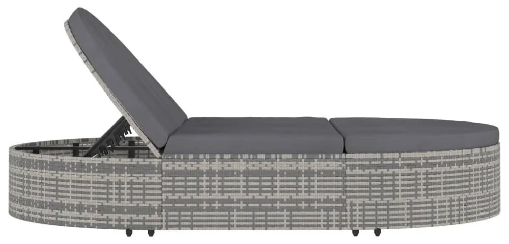 2 személyes szürke kerti polyrattan napozóágy párnával