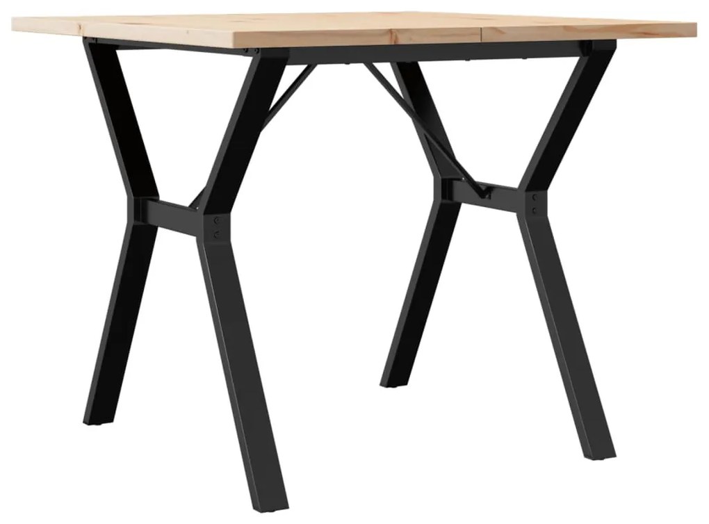 Tömör fenyőfa és acél étkezőasztal Y-vázzal 90x90x75,5 cm
