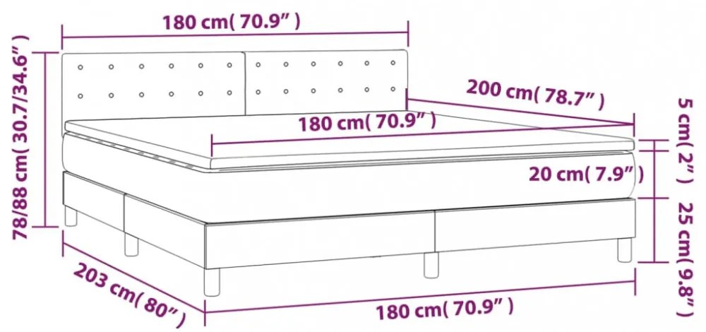 fekete szövet rugós és LED-es ágy matraccal 180 x 200 cm