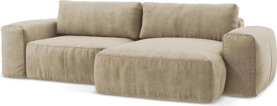 Világosbarna zsenília kinyitható sarokkanapé (jobb oldali-heverő résszel) Kuki – Makamii