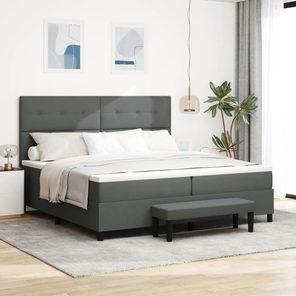 Box Spring Ágy Matraccal és Pad Dark Grey 200x200 cm Szövet