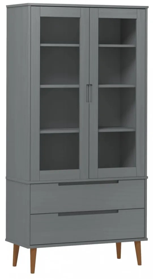 MOLDE szürke tömör fenyőfa vitrin szekrény 90 x 35 x 175 cm
