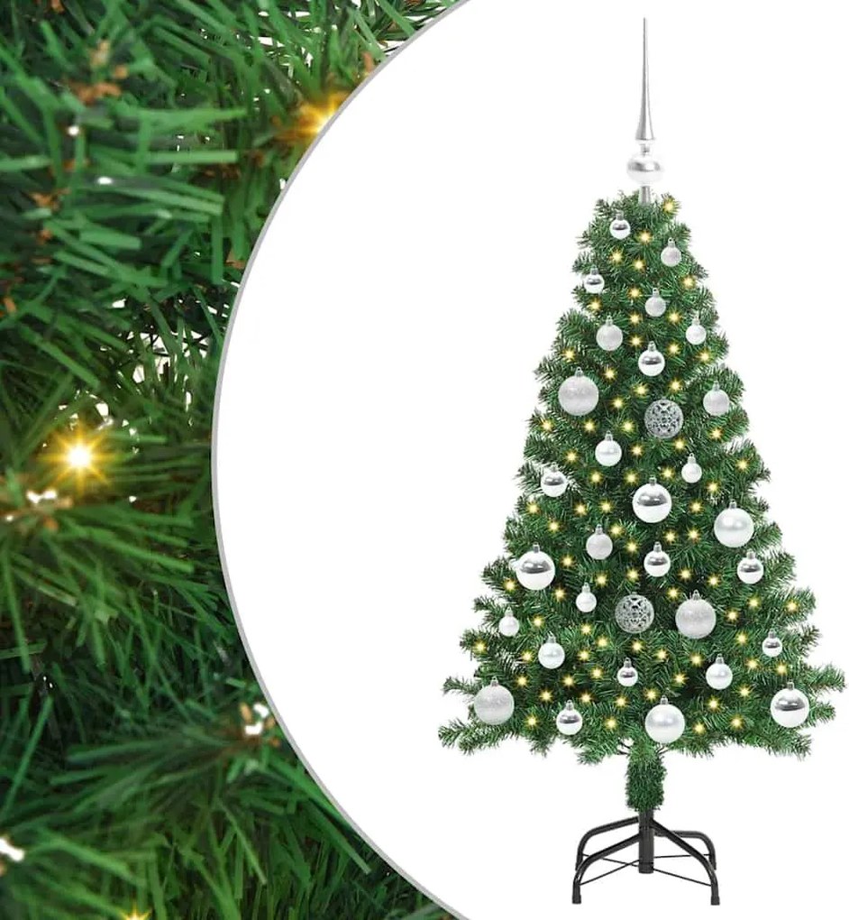 vidaXL Mű karácsonyfa 150 LED-del Zöld 120 cm PVC és Acél és Műanyag