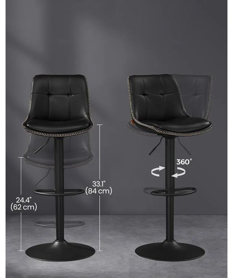 2 db állítható magasságú bárszék szett, 44 x 48 x (90–112) cm, fekete színű