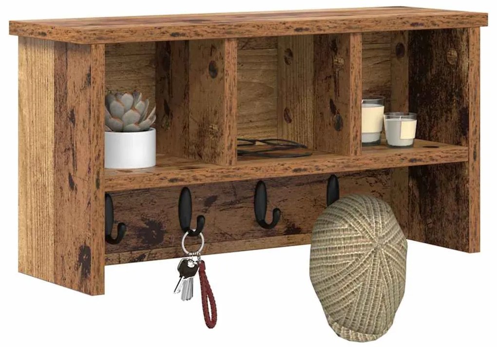 Fali Kabáthorog polcokkal Régi fa 50 x 16 x 26 cm Faanyag