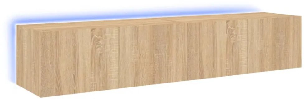 2 db sonoma tölgy színű fali TV-szekrény LED-del 80x35x31 cm