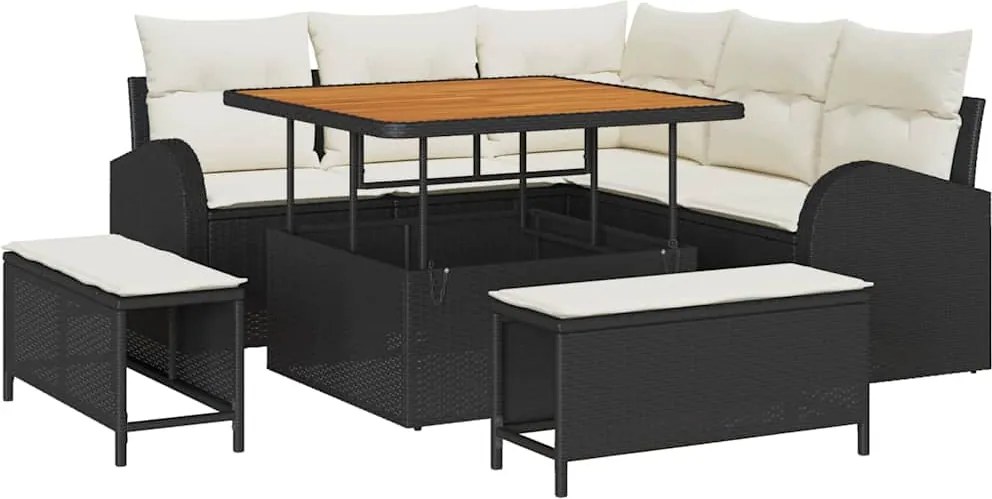 vidaXL Kerti Kanapé Szett párnával tárolóval 8 pcs Fekete és Krém