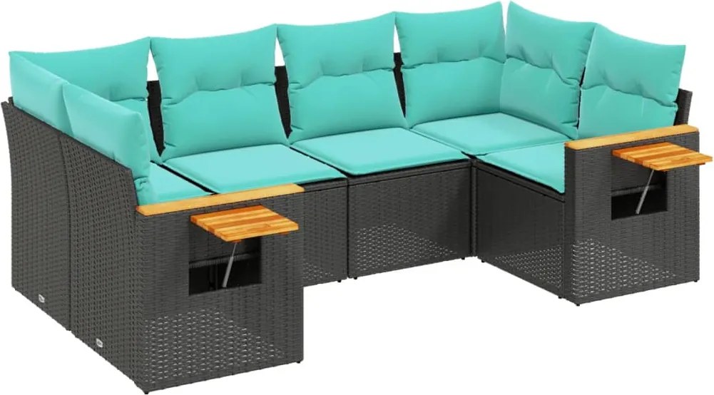 vidaXL 6 részes fekete polyrattan kerti ülőgarnitúra párnával