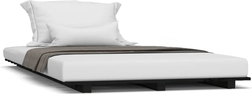 vidaXL fekete tömör fenyőfa ágykeret 90 x 190 cm