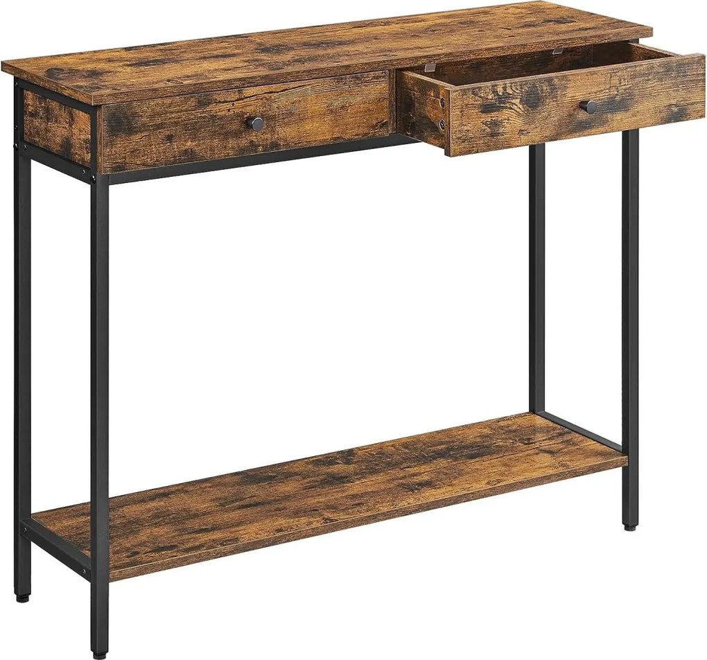 Konzolasztal fiókokkal, rusztikus barna 100x30x80cm
