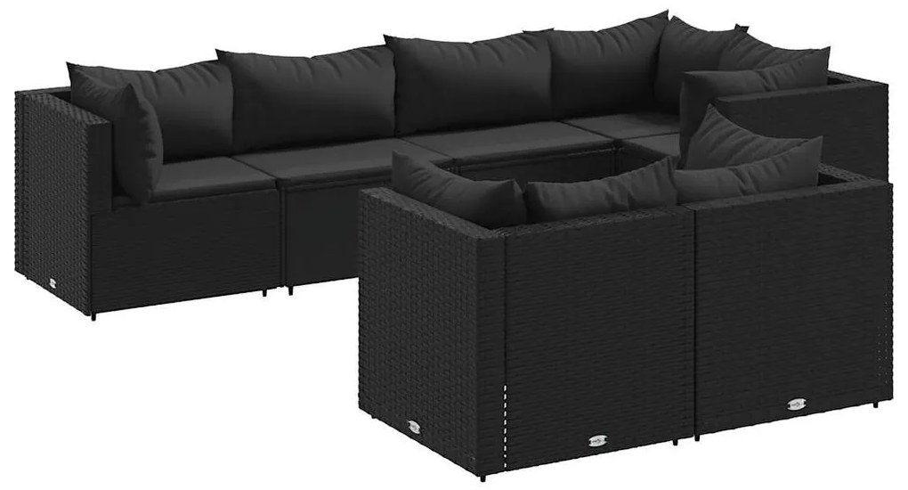 7 részes fekete polyrattan kerti ülőgarnitúra párnákkal