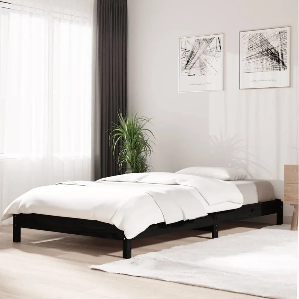 fekete tömör fenyőfa egymásra rakható ágy 80x200 cm