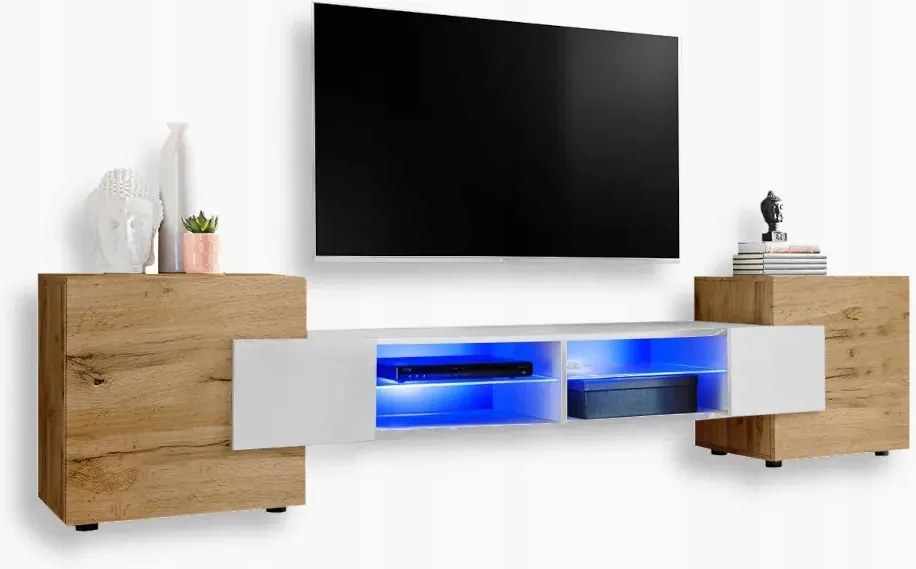 komodee Rtv szekrény Merano Front Mat Üveg Polcok Kék Led