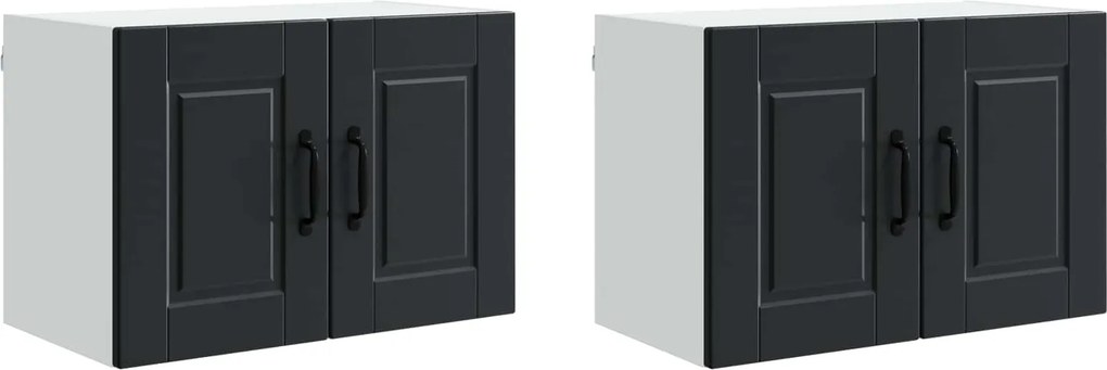 vidaXL Konyhaszekrény polcokkal 2 pcs Fekete 60 x 31 x 40 cm Faanyag