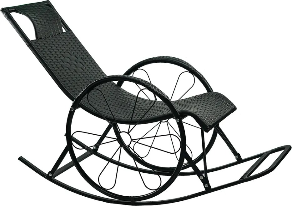 Hintaszék, rattan/fém, fekete, ROKIN
