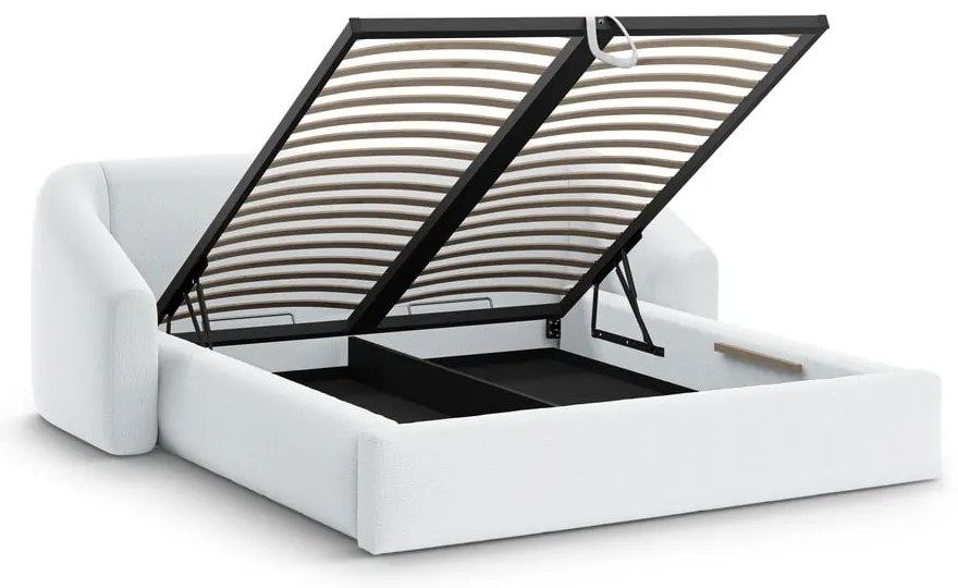 Világosszürke kárpitozott ágyneműtartós franciaágy ágyráccsal 200x200 cm Campi – Cosmopolitan Design