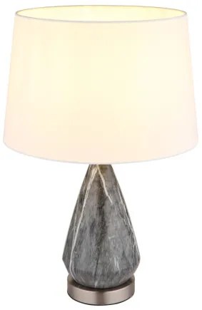 Globo 24147W Asztali lámpa fém nikkel matt, fehér textil, kábel textil fekete, billenőkapcsoló a kábelen, márvány megjelenésű fém talapzat, ø: 350mm, M: 540mm, kábel hossza 1500mm, 1x E27 40W 230V izzó nélkül