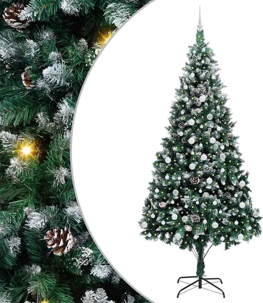 vidaXL Mű karácsonyfa 300 LED-del Zöld 240 cm PVC és Acél és Műanyag