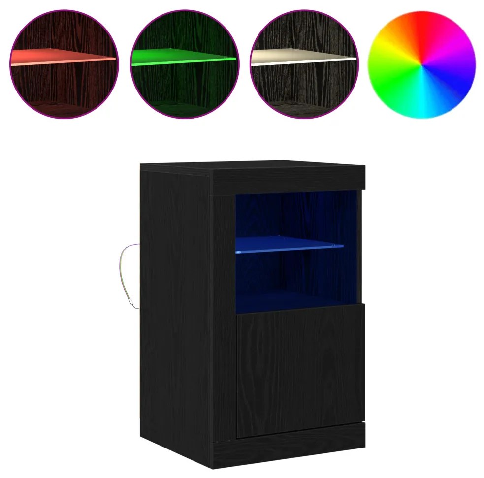 LED világítással ellátott fekete tölgy komód 41x37x67 cm