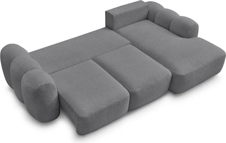 Szürke buklé kinyitható-tárolóhelyes sarokkanapé (jobb oldali-heverő résszel) Montaigne – Bobochic Paris