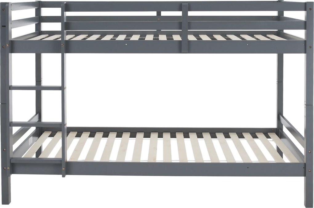 Emeletes ágy, 90x200, tömör fa, szürke, INEZA