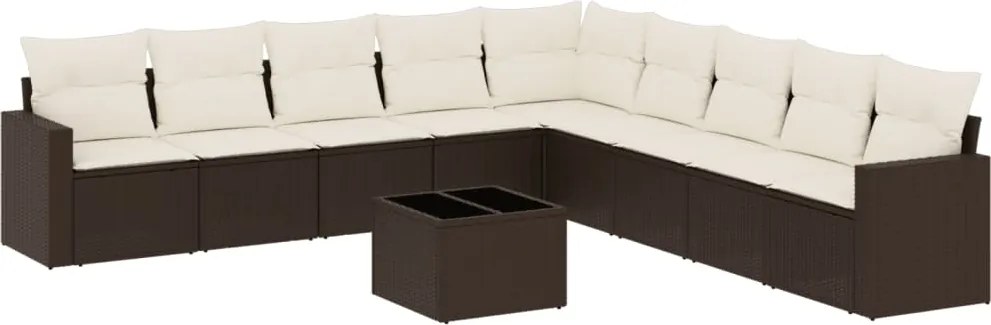 vidaXL 10 részes barna polyrattan kerti ülőgarnitúra párnákkal