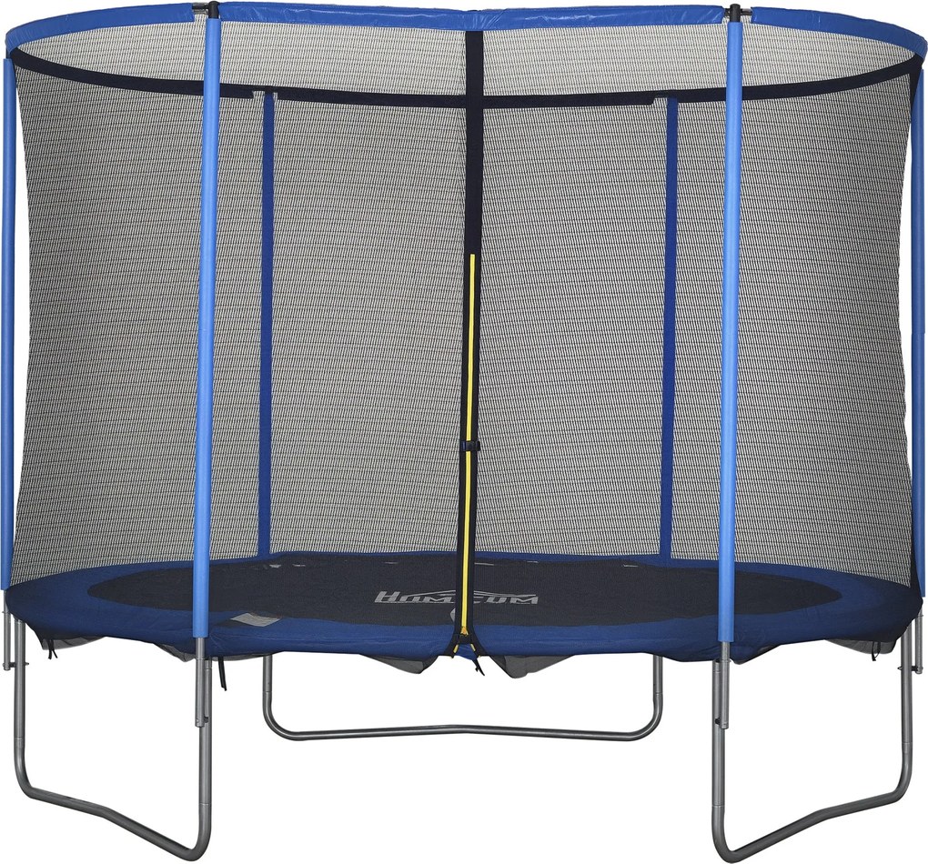 HOMCOM Trambulin Biztonsági Hálóval - Kert és Beltéri Trambulin Gyerekeknek és Felnőtteknek - Acél Kék + Fekete, 113,6 kg-ig, Ø305 x 248H cm | Aosom