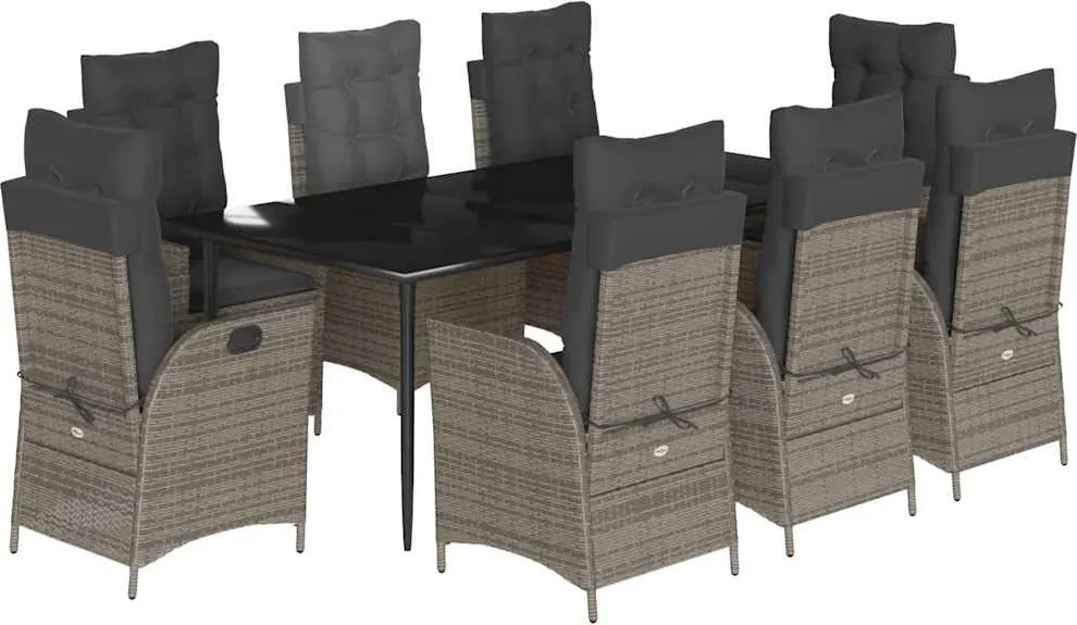 vidaXL 9 részes szürke polyrattan kerti étkezőgarnitúra párnával