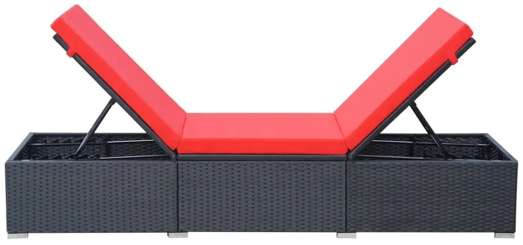 Fekete polyrattan napozóágy párnával