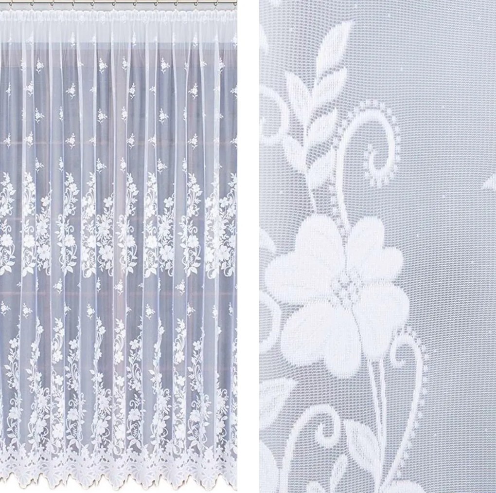 Hosszú Jacquard Függöny 600x250 Nappaliba Virágok Fehér Békák Kész