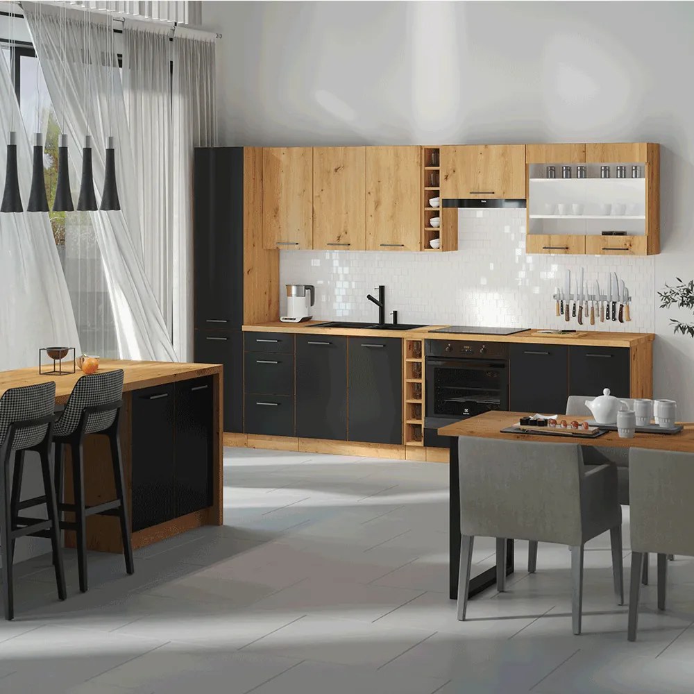 Alsó konyhaszekrény Meriel 60 D 3S BB (fekete + artisan tölgy). 1033978