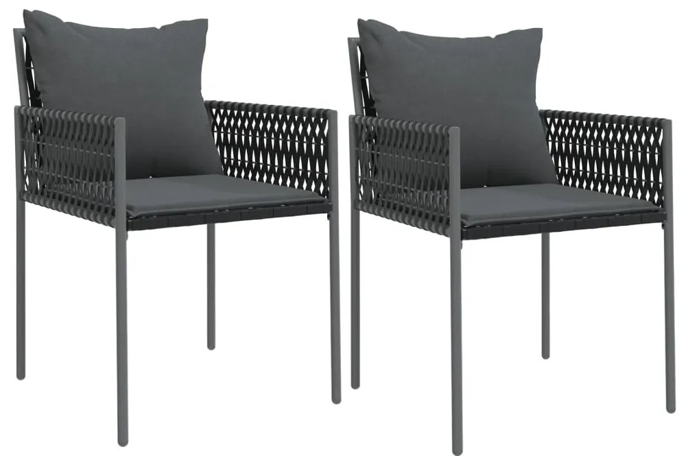 2 db fekete polyrattan kerti szék párnával 54 x 61 x 83 cm