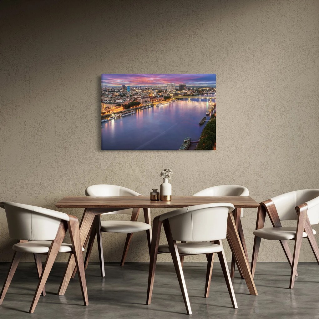 Pozsonyi éjszakai város képe folyóval (90x60 cm)