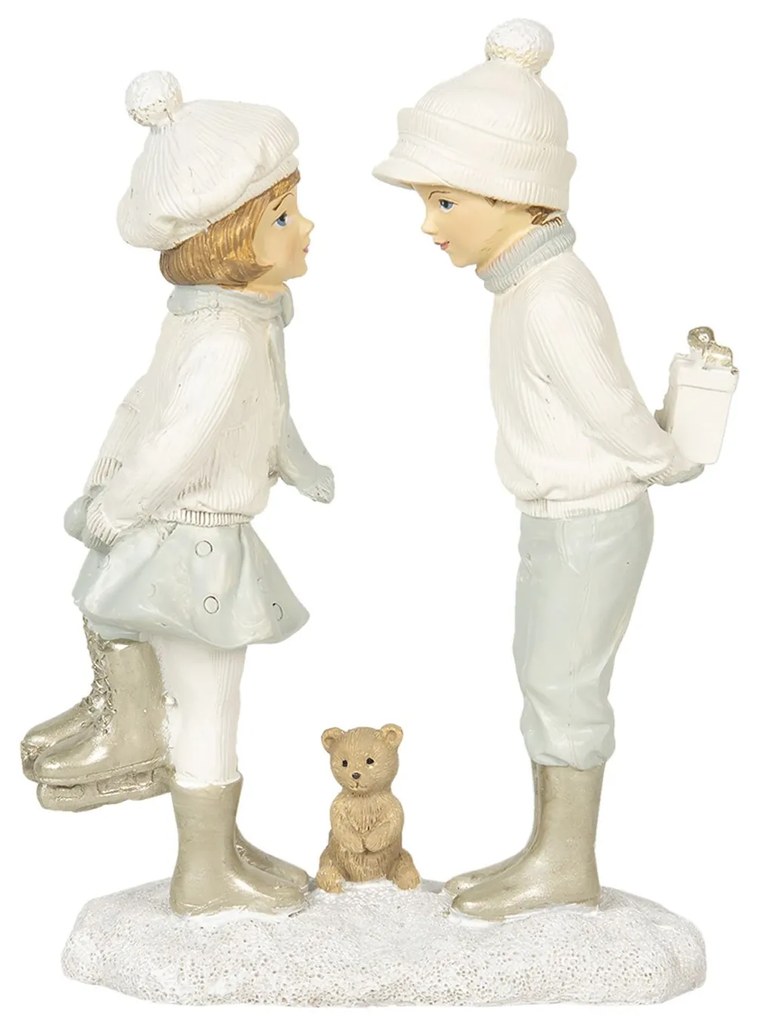 Gyerekpár macival karácsonyi nosztalgikus dekoráció figura