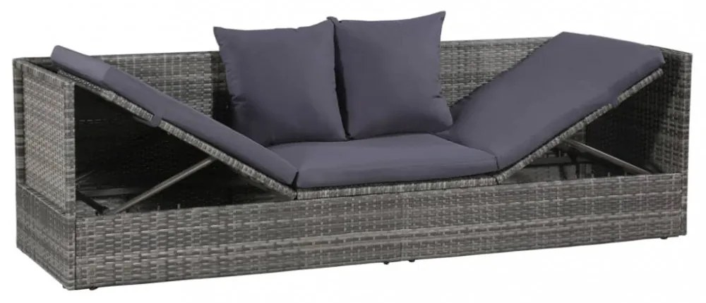 szürke polyrattan kerti ágy 200 x 60 cm