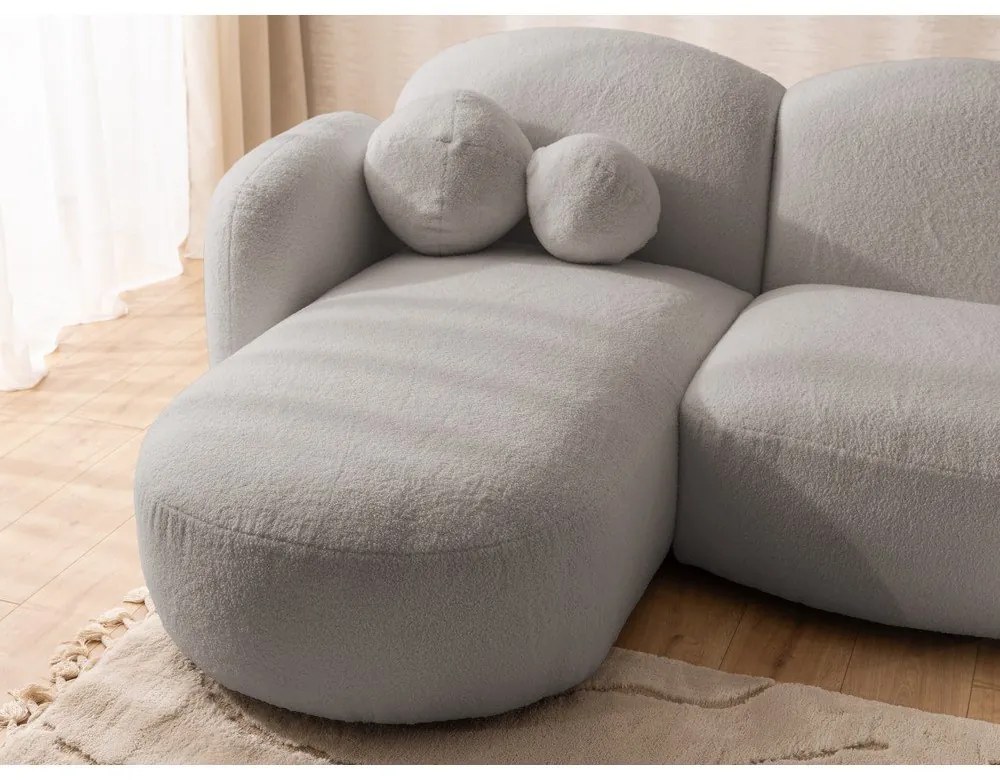 Szürke buklé sarokkanapé (U alakú) Orbit – Ropez