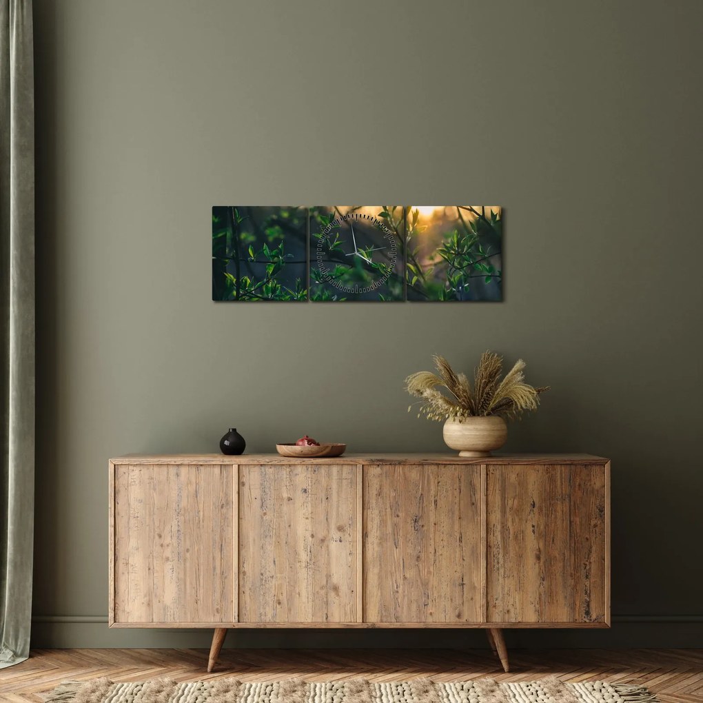 A ragyogó nap képe a fák gallyain keresztül (órával) (90x30 cm)