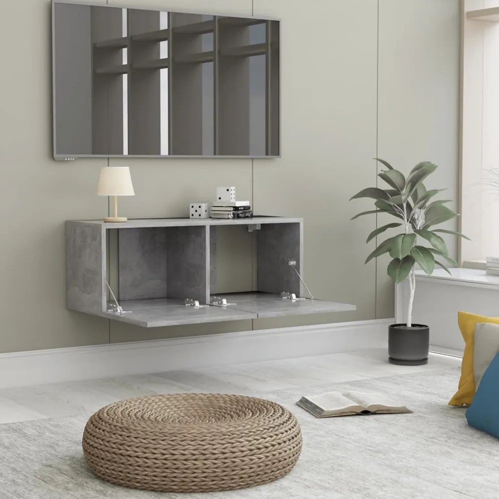 betonszürke szerelt fa TV-szekrény 80 x 30 x 30 cm