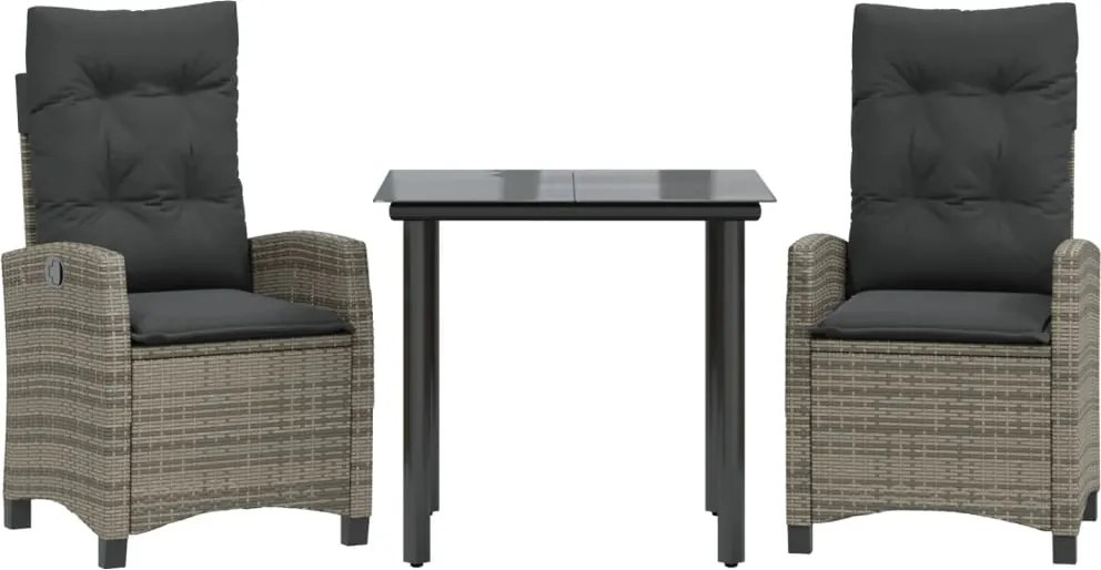 vidaXL 3 részes szürke polyrattan kerti étkezőgarnitúra párnával