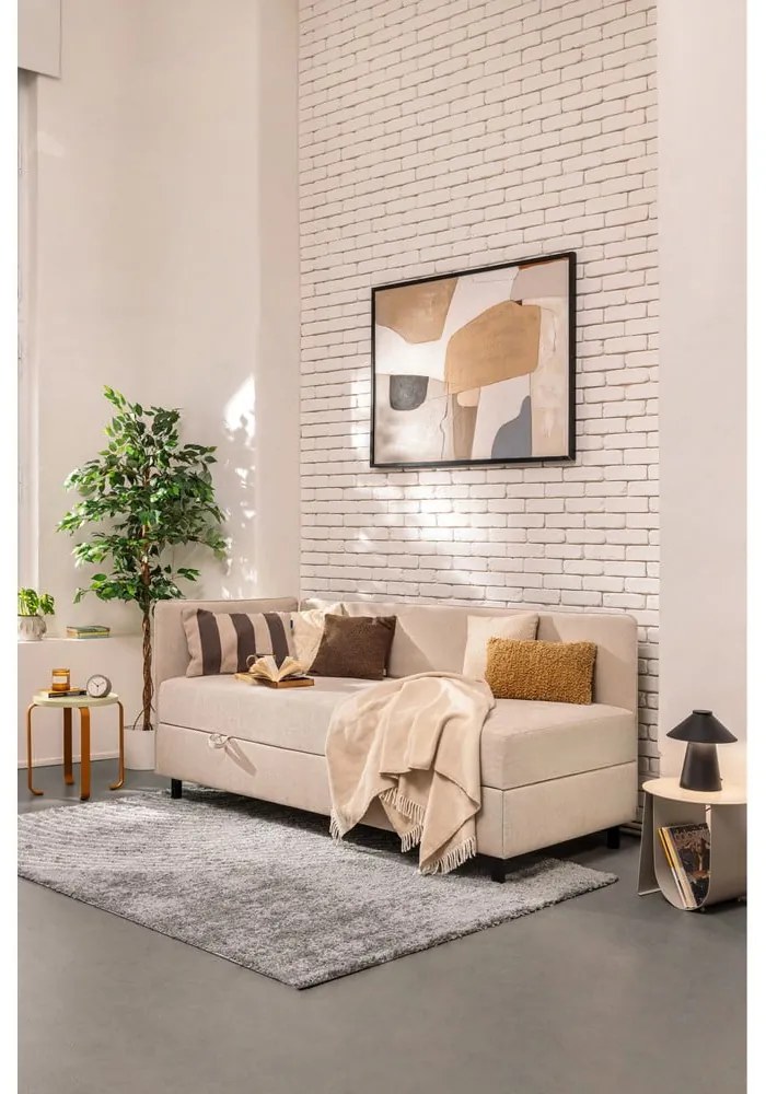 Bézs kárpitozott ágyneműtartós egyszemélyes ágy matraccal 120x200 cm Avela – Bonami Selection