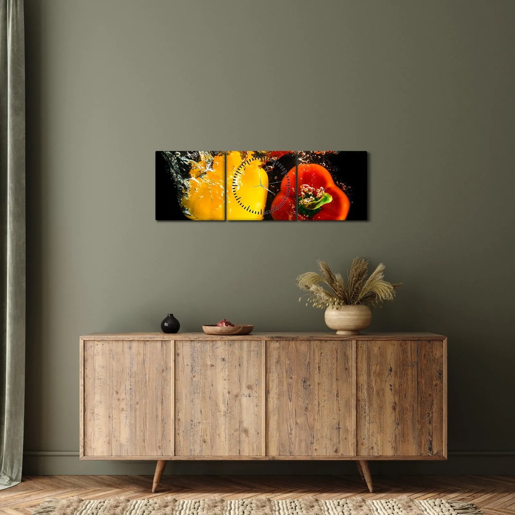 Kép - paprika a vízben (órával) (90x30 cm)