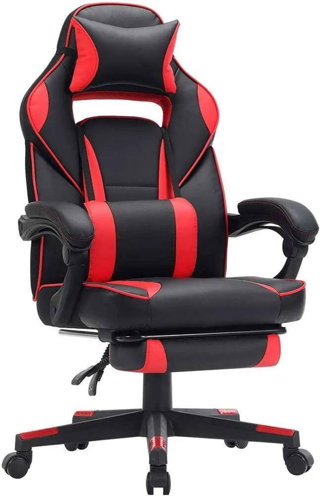 Songmics Ergonómikus Gamer szék lábtartóval - fekete-piros