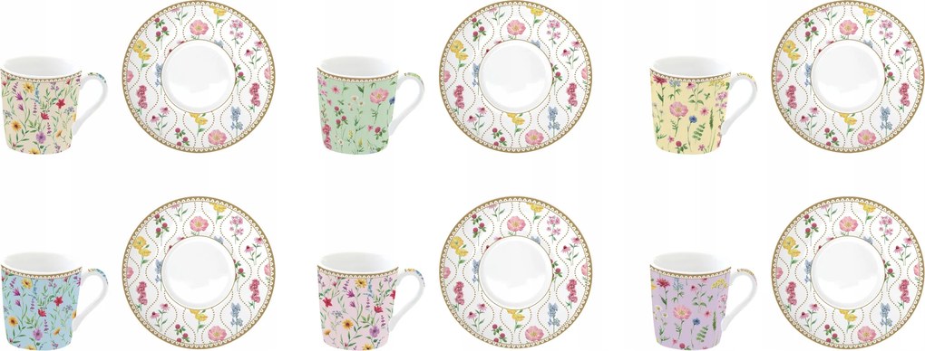 Eszpresszó csészék 6+6 100 ml pasztell színek virágok minta