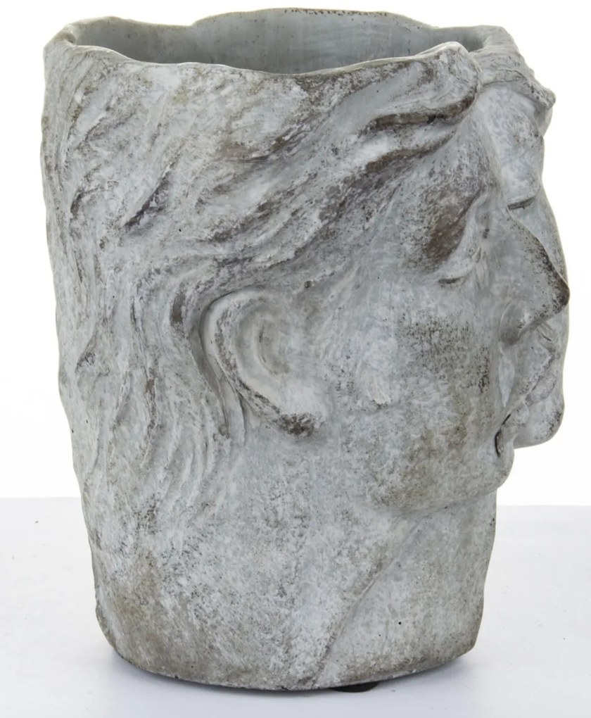 Cyrus design görög pár arcát ábrázoló szürke cement virágtartó kaspó 17x16x15cm