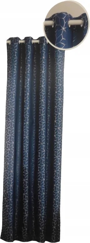 Oxford Függöny Átvezetőkkel 138x250 Sötétkék +mintás