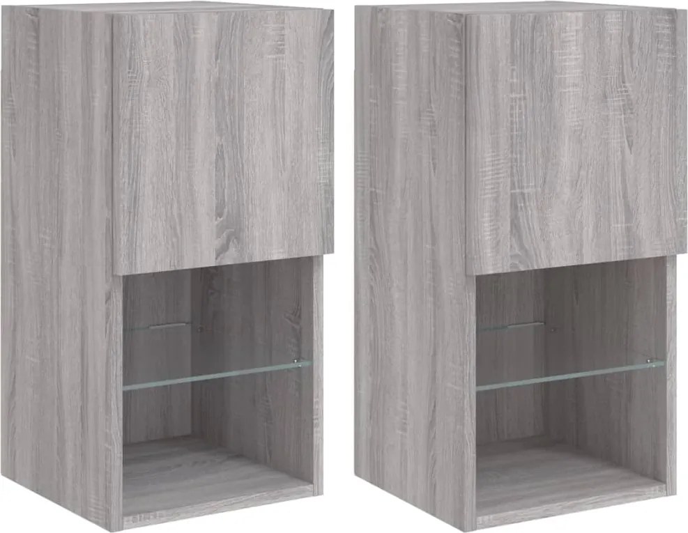 vidaXL 2 db szürke sonoma TV-szekrény LED lámpákkal 30,5x30x60 cm