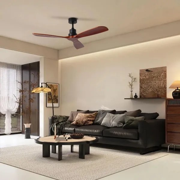 ZEVENTI - LIONI mennyezeti ventilátor Wi-Fi Tuya fekete/tölgy + távirányító