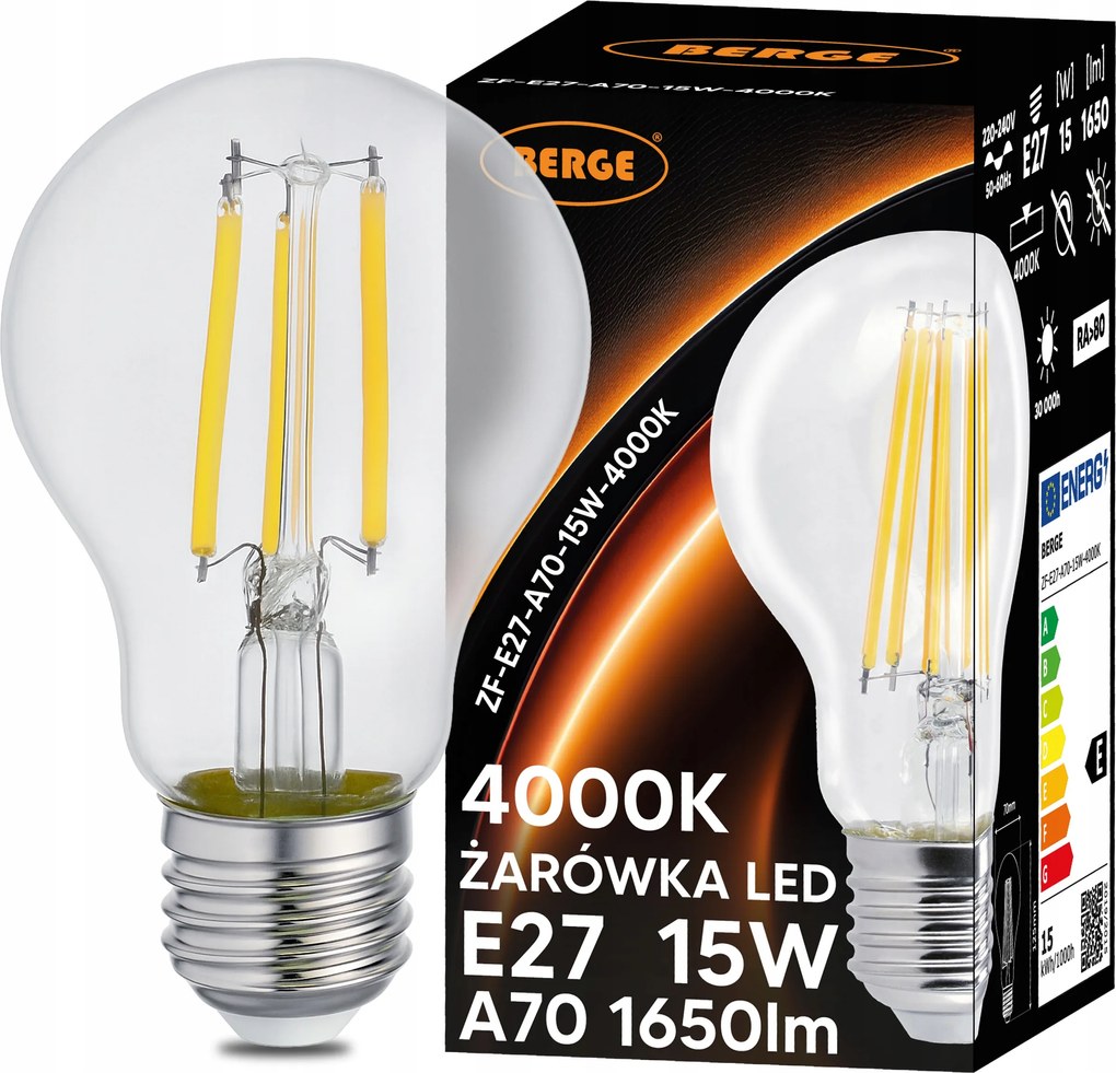 Led izzó E27 Filament 15W 1650lm Edison Dekoratív Loft Semleges 4000K