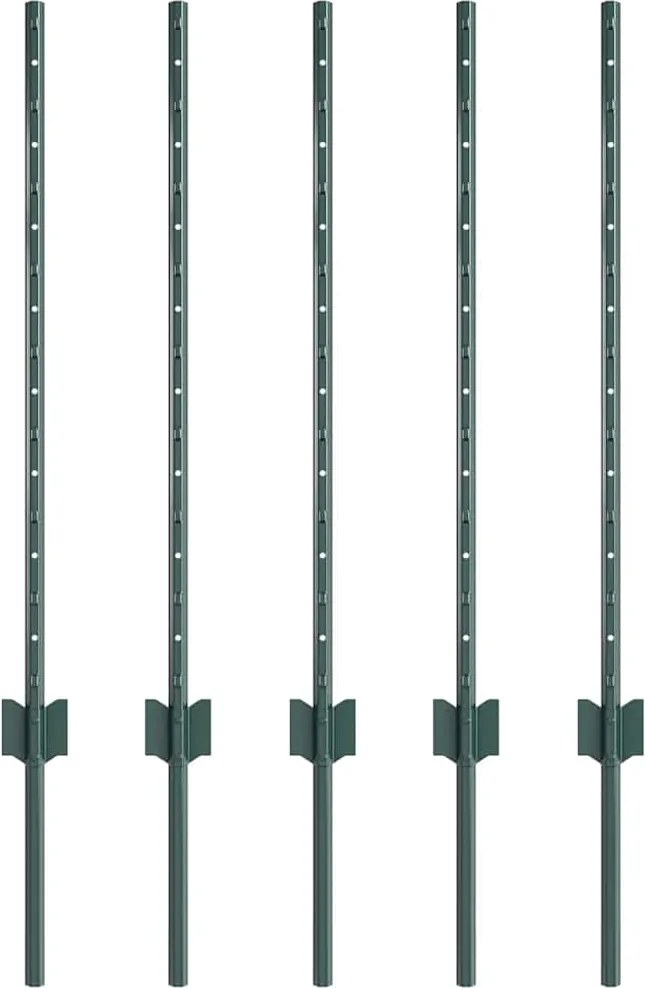 vidaXL Kerítésoszlop 5 pcs Zöld 120 cm Acél